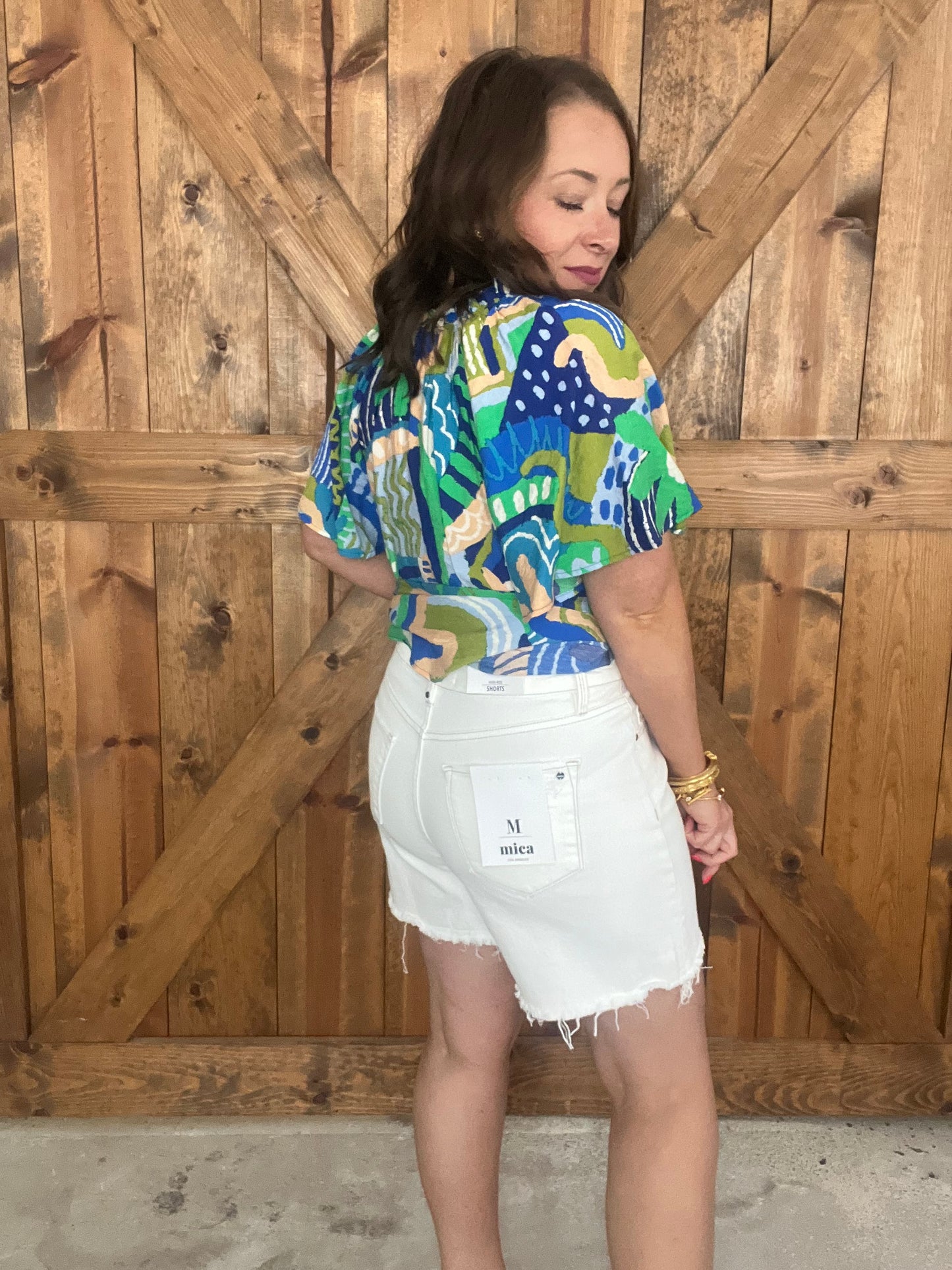 Misty White Distressed Shorts