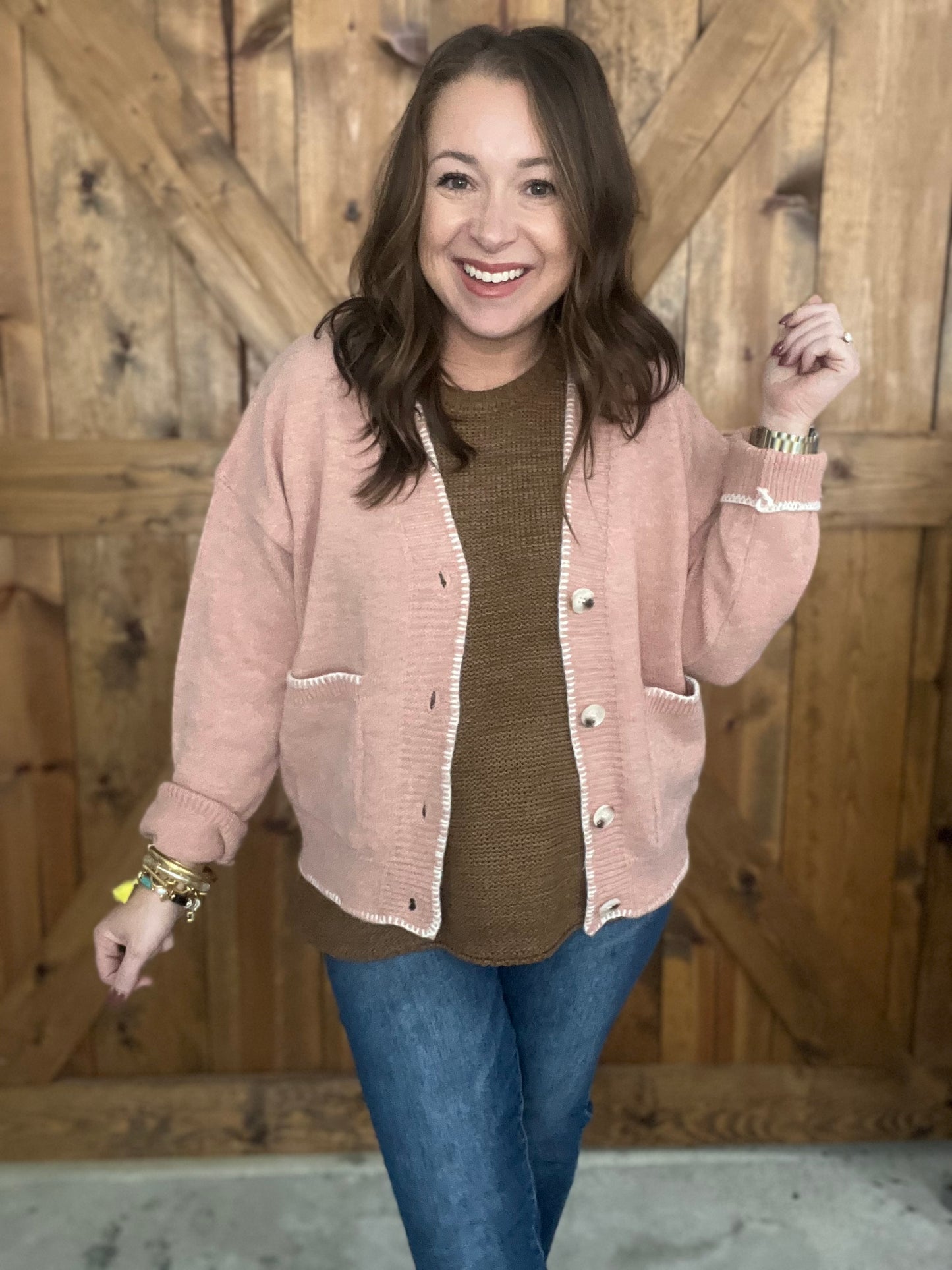 Blanket Stitch Cardi - Salmon