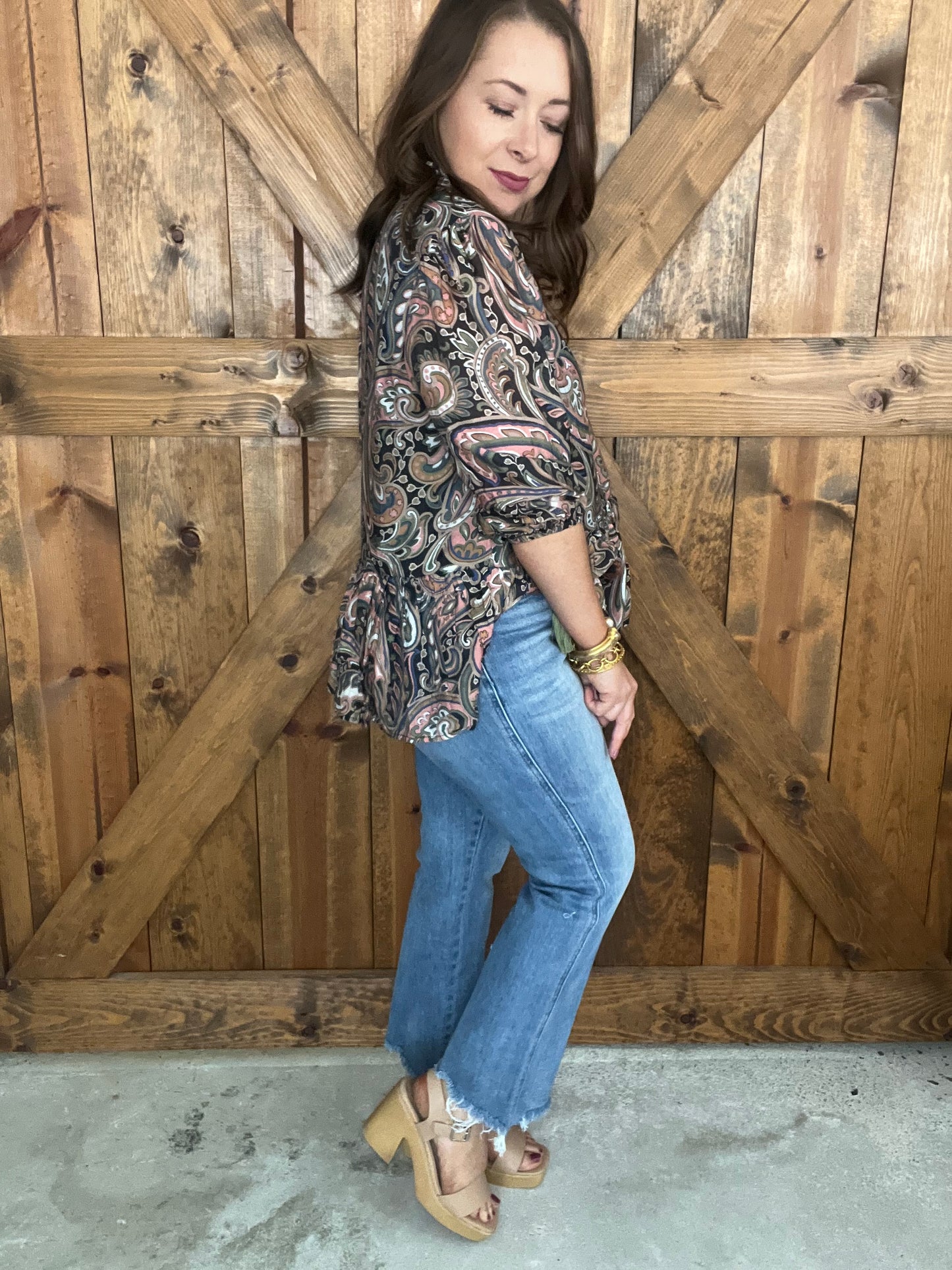 Metallic Blue High Rise Crop Jeans