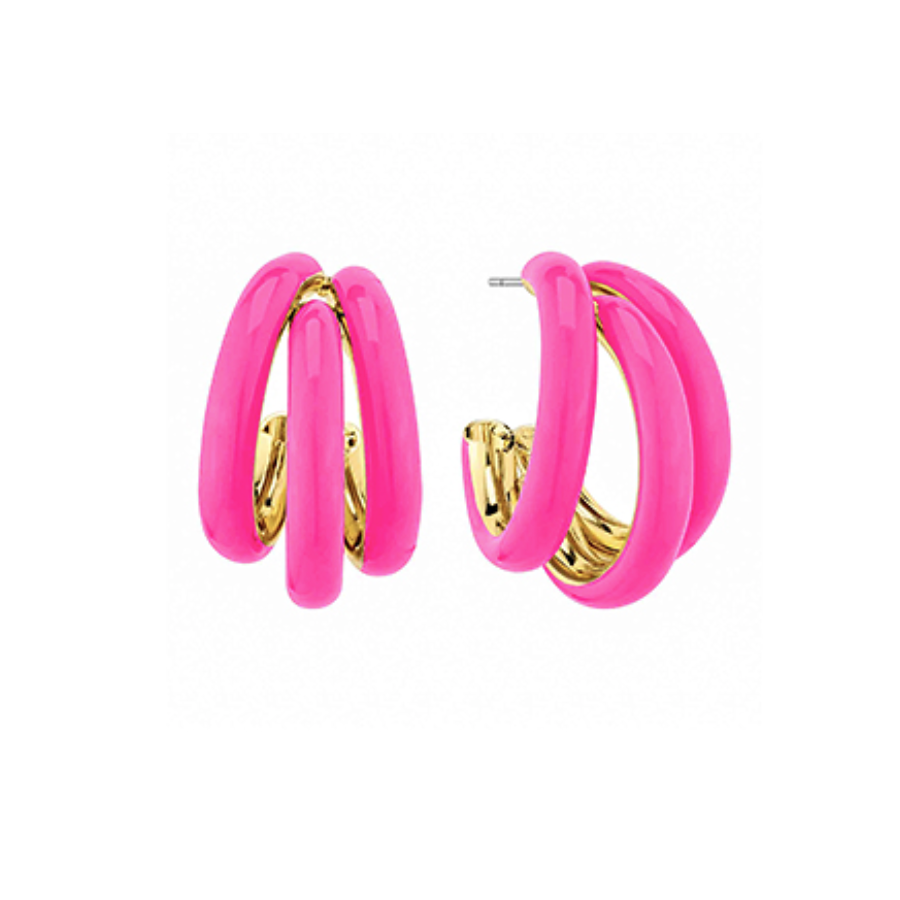 Petite Fuchsia Tri-Hoop Earrings