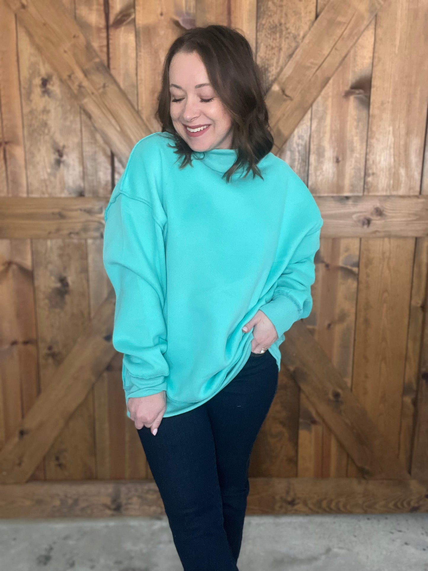Color Me Happy Mock Neck - Seafoam
