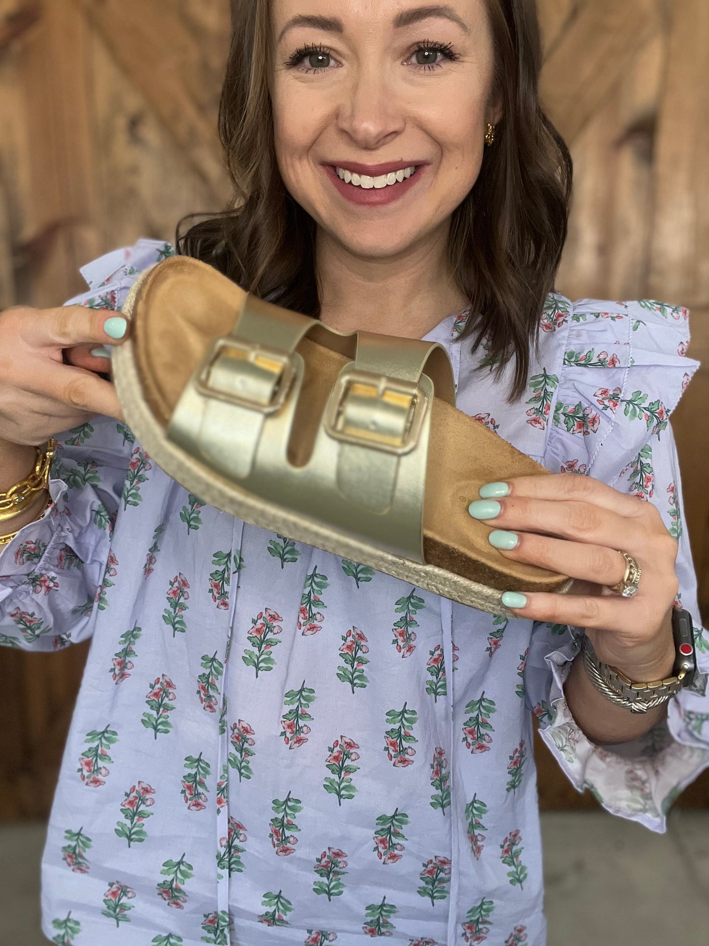 Thick Buckle Gold Cork Sandal
