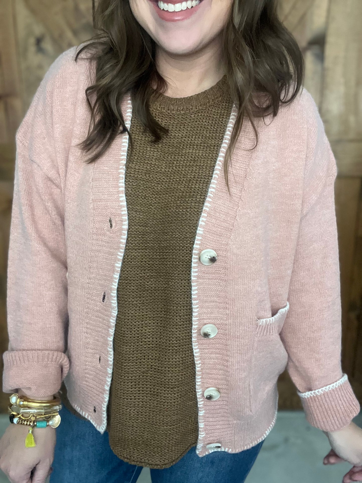 Blanket Stitch Cardi - Salmon