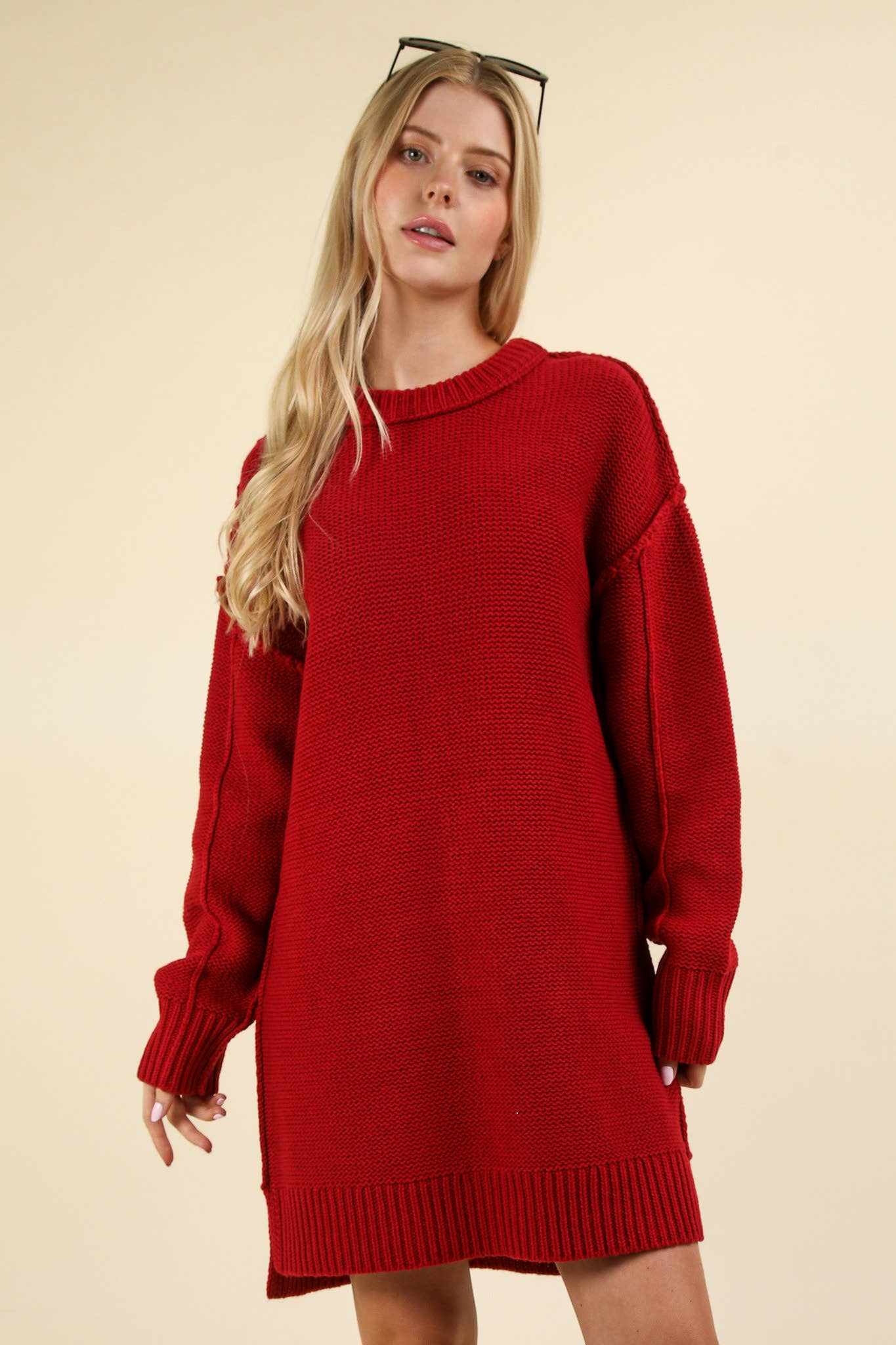 Chunky Sweater Mini Dress - Red