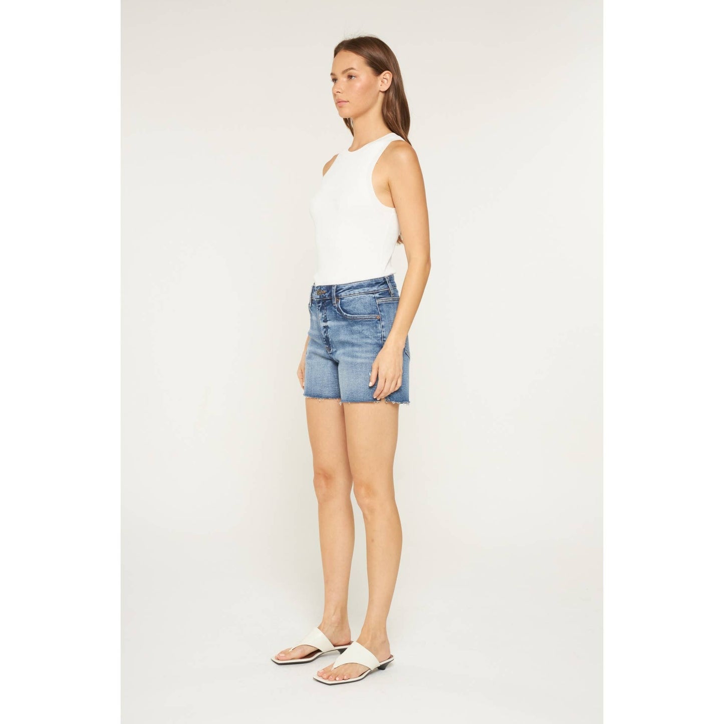 Vintage Blue High Rise Raw Hem Shorts