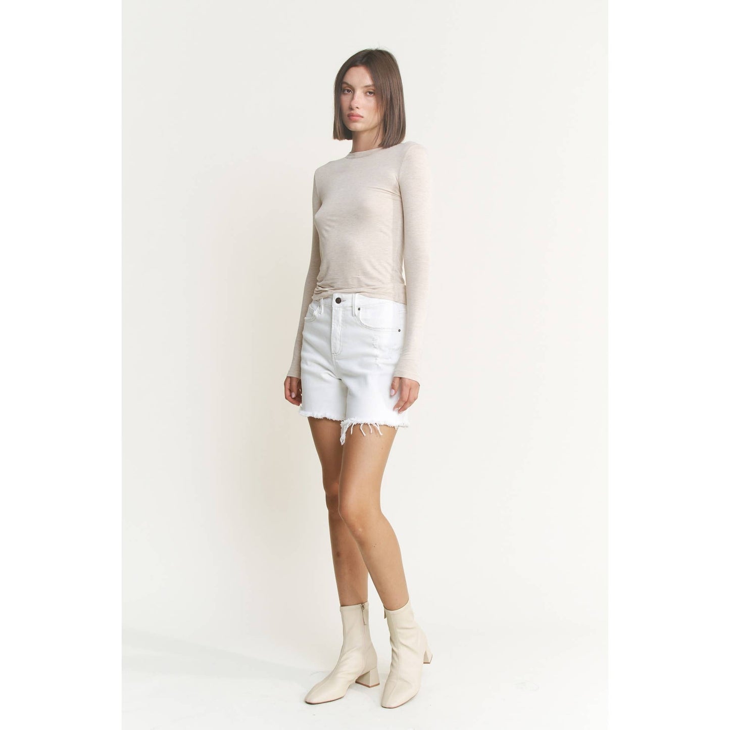 Misty White Distressed Shorts