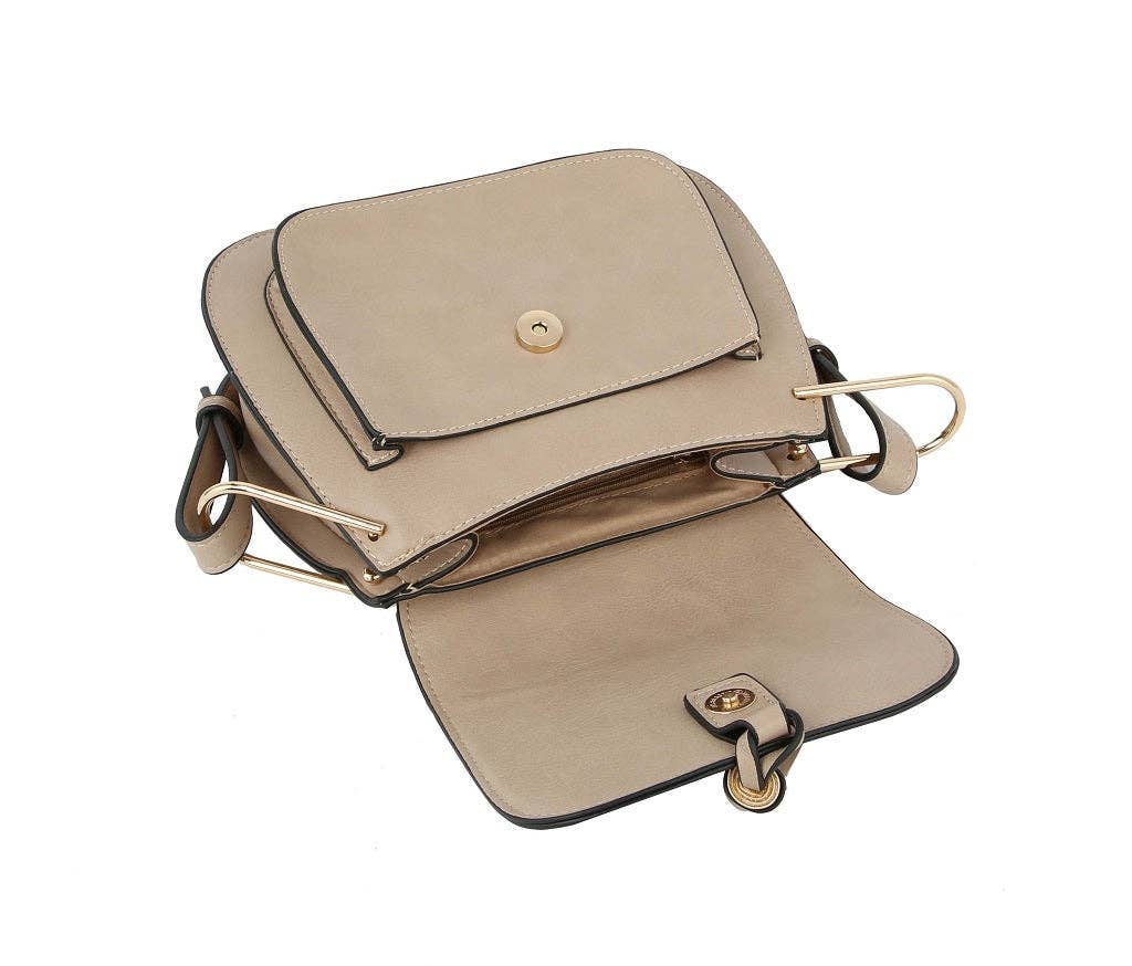 Flap Over Tassel Saddle Crossbody Bag - Brown