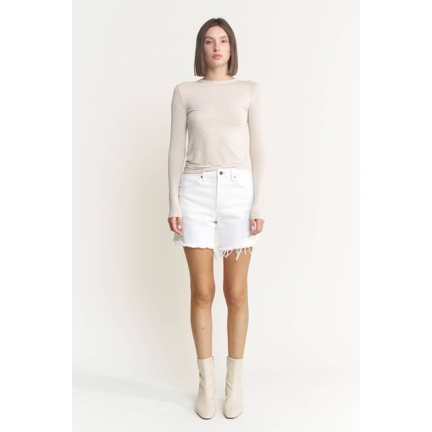 Misty White Distressed Shorts