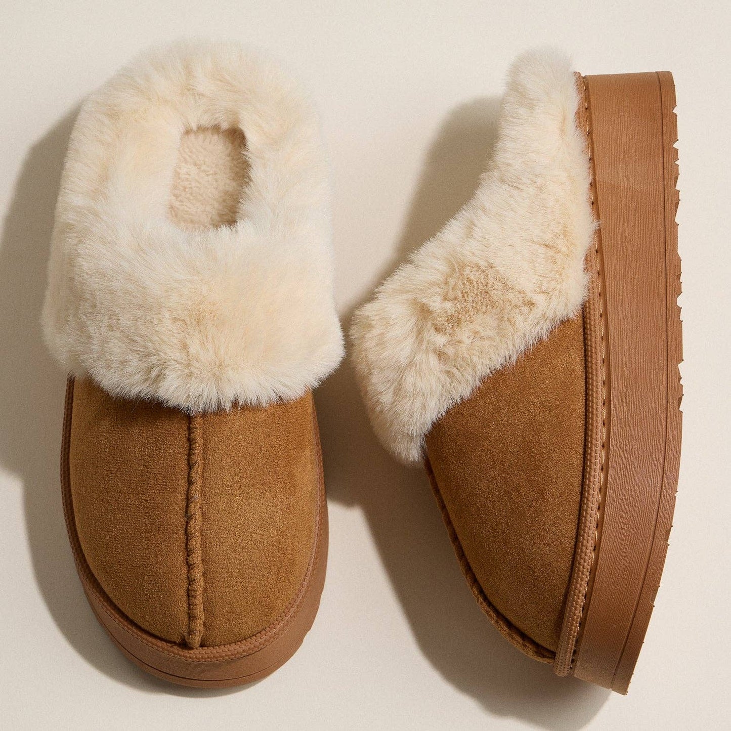 Platform Sherpa Slippers with Suede Finish BR / M(40-41)