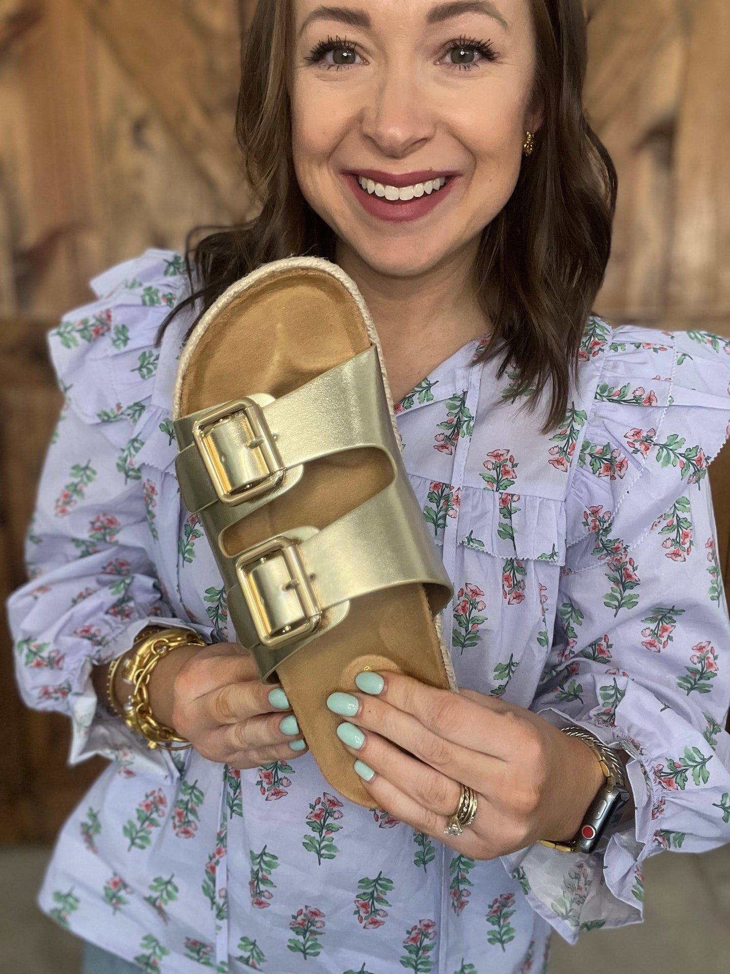 Thick Buckle Gold Cork Sandal