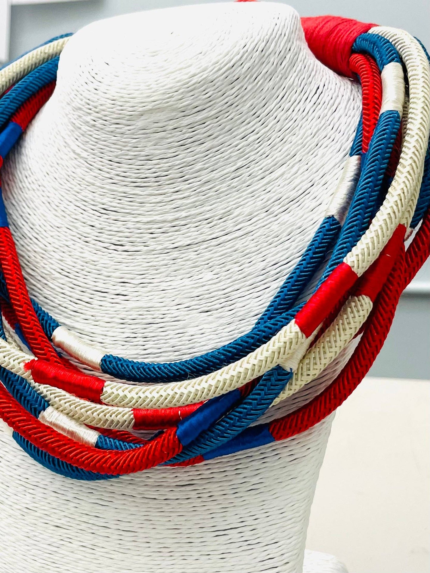 Slub Necklace - Red/Blue/Ecru