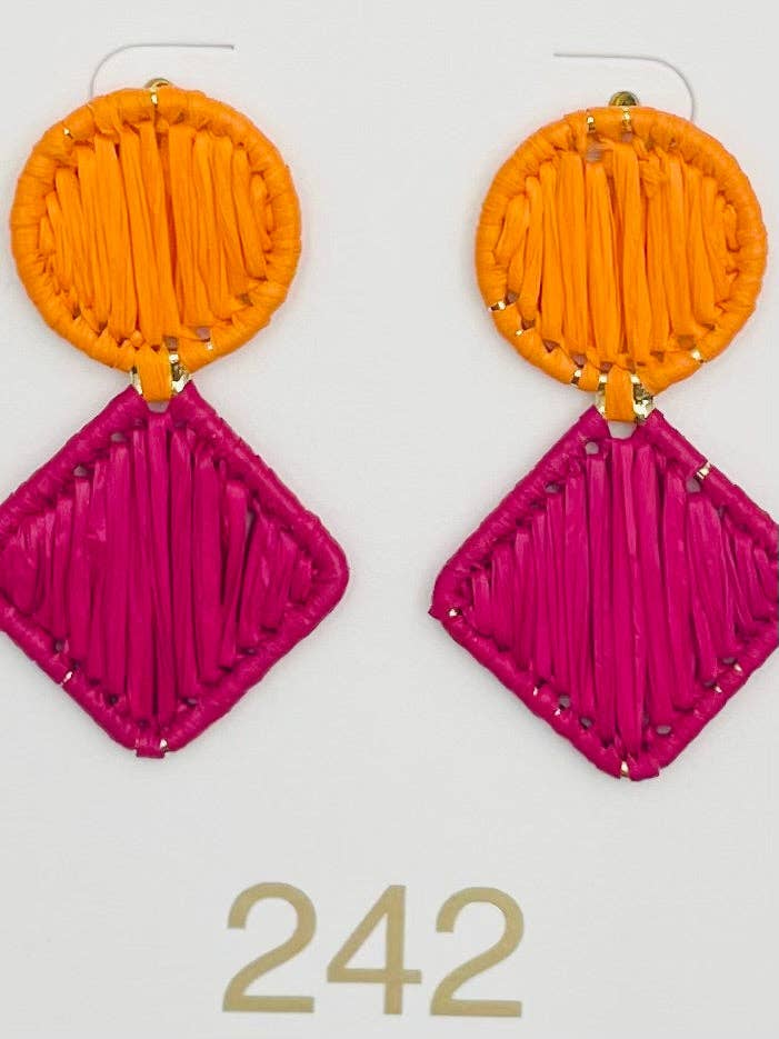 Raffia Double Drop - Orange/Pink