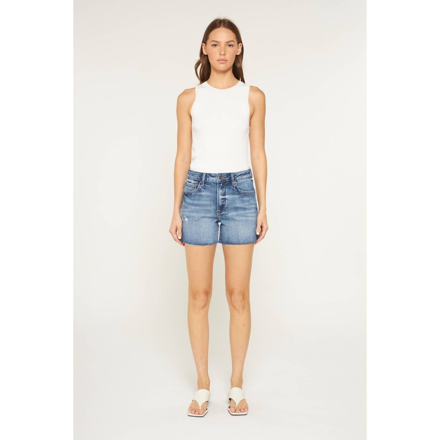 Vintage Blue High Rise Raw Hem Shorts