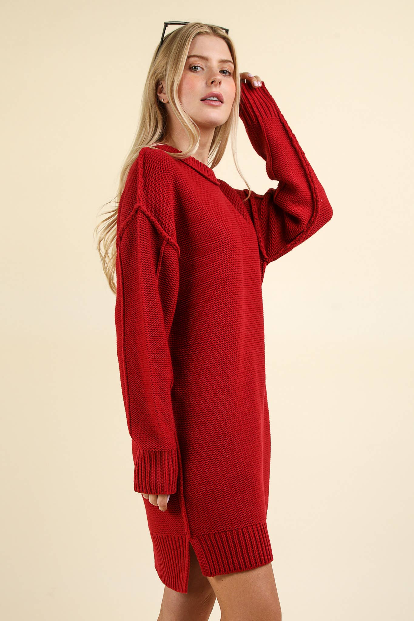 Chunky Sweater Mini Dress - Red