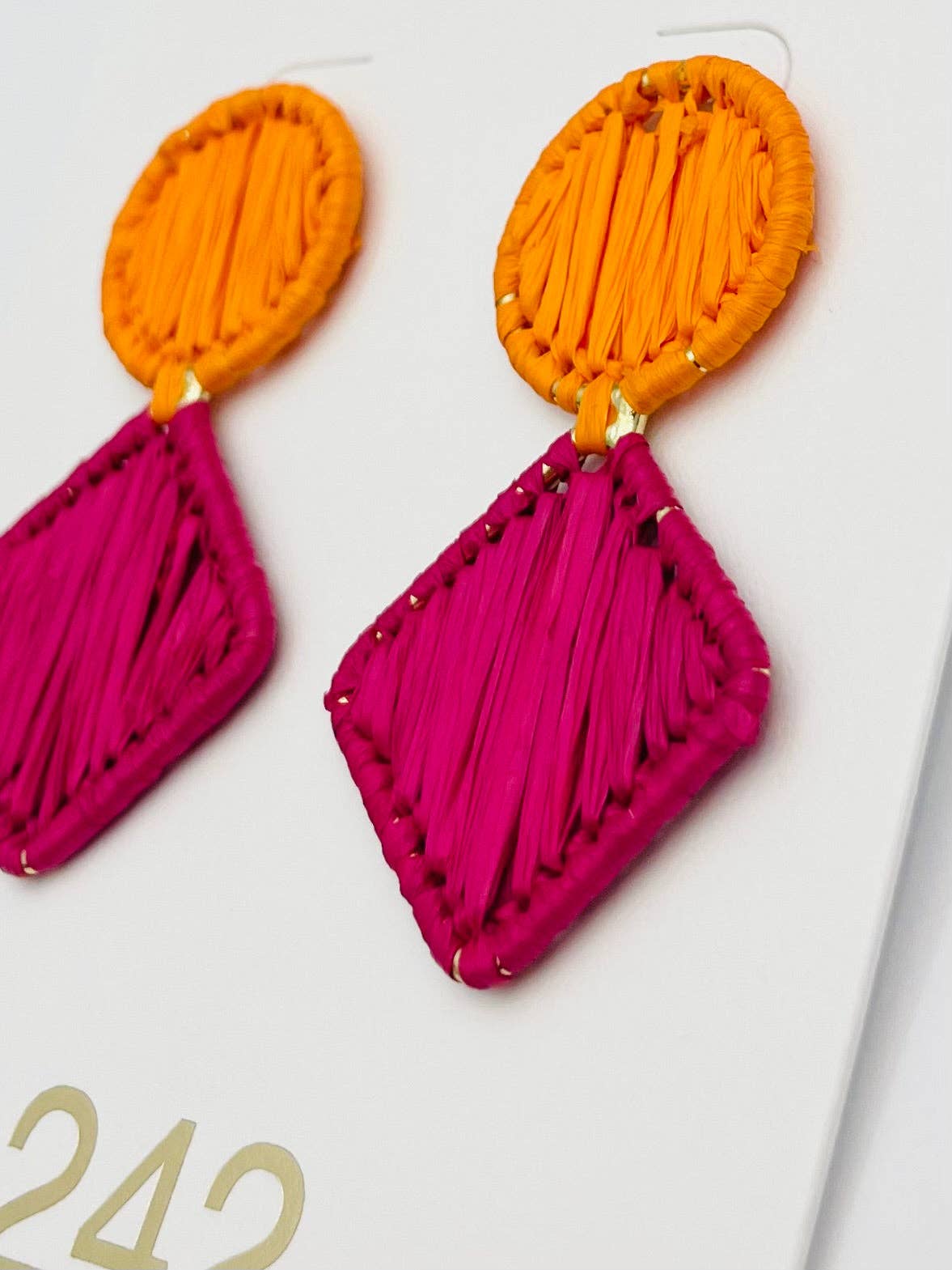 Raffia Double Drop - Orange/Pink