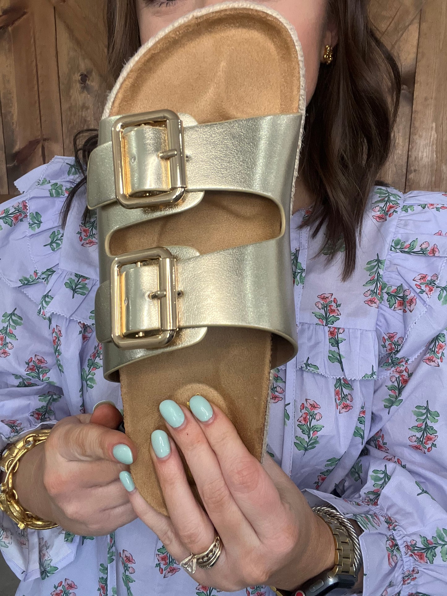 Thick Buckle Gold Cork Sandal