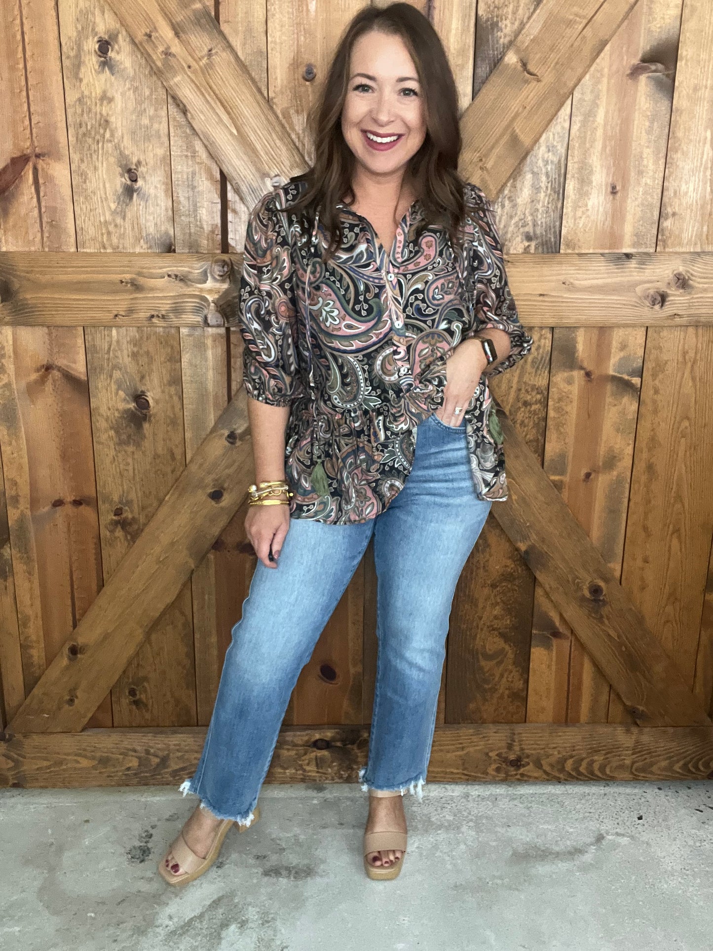 Metallic Blue High Rise Crop Jeans