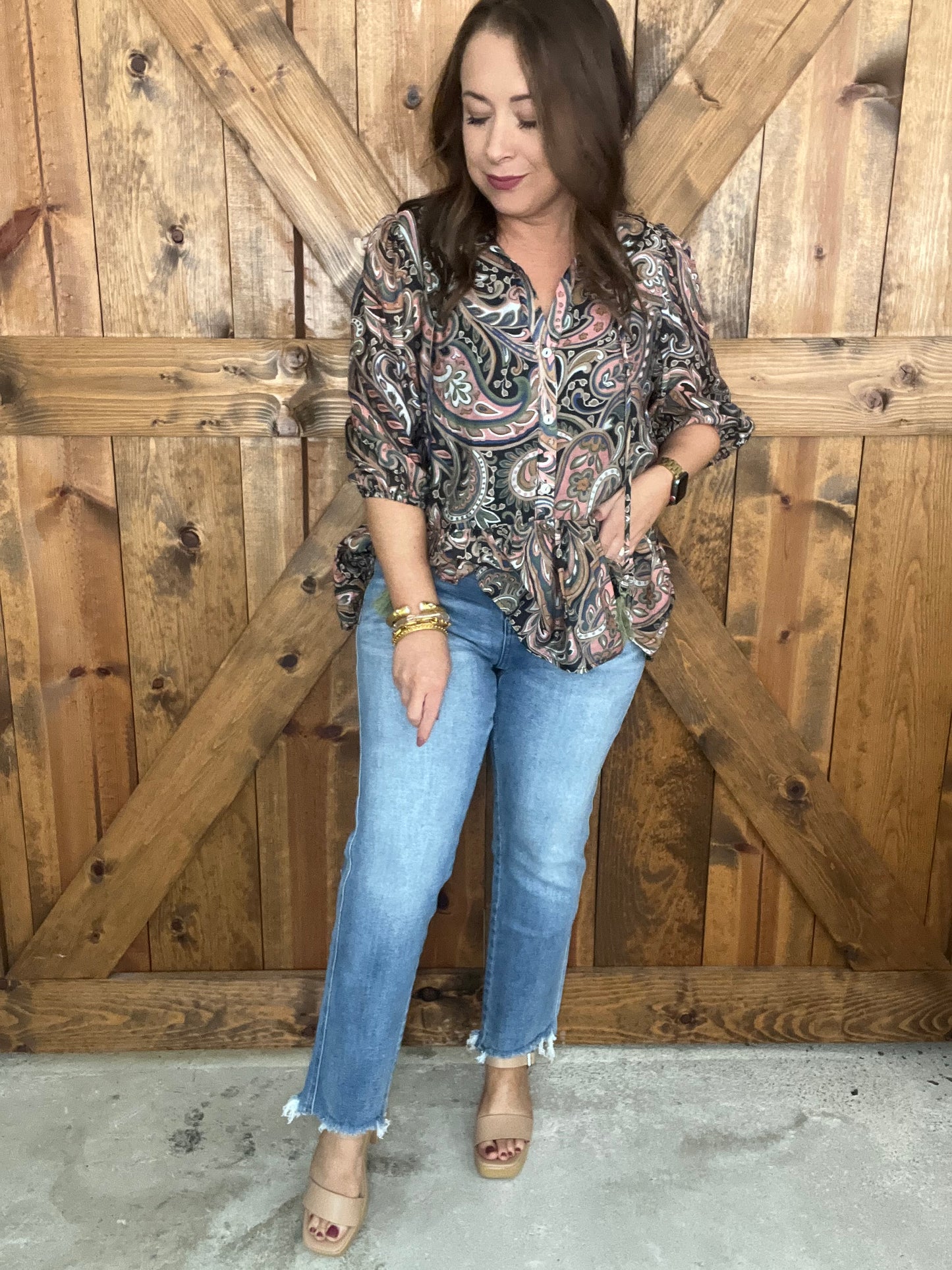 Metallic Blue High Rise Crop Jeans