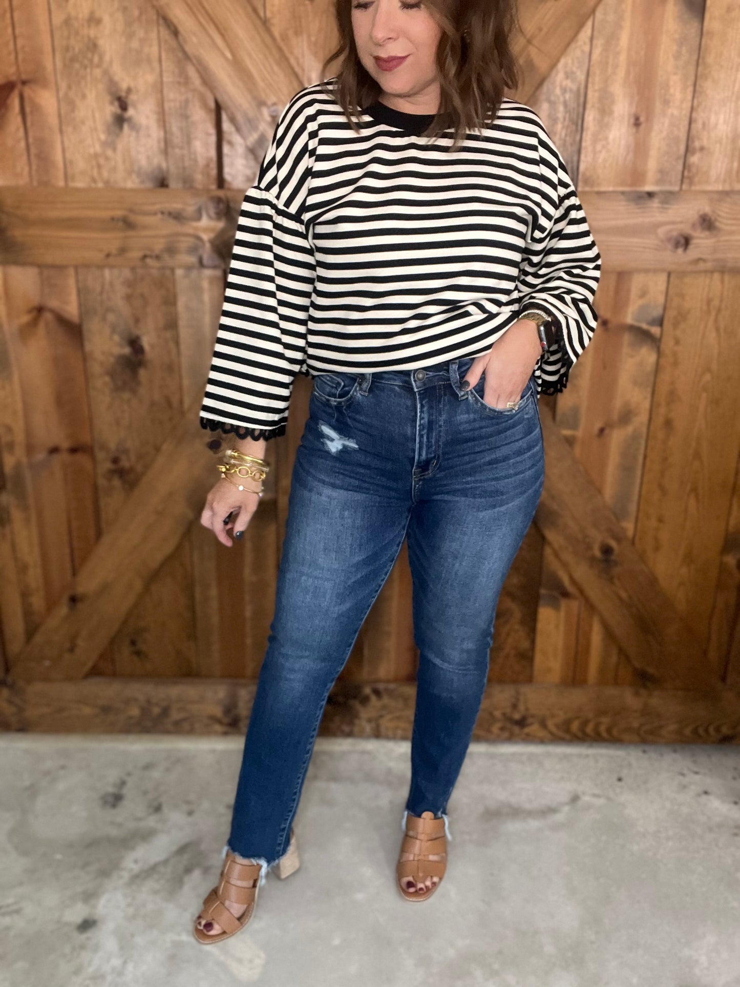 Steel Blue High Rise Straight Step Hem