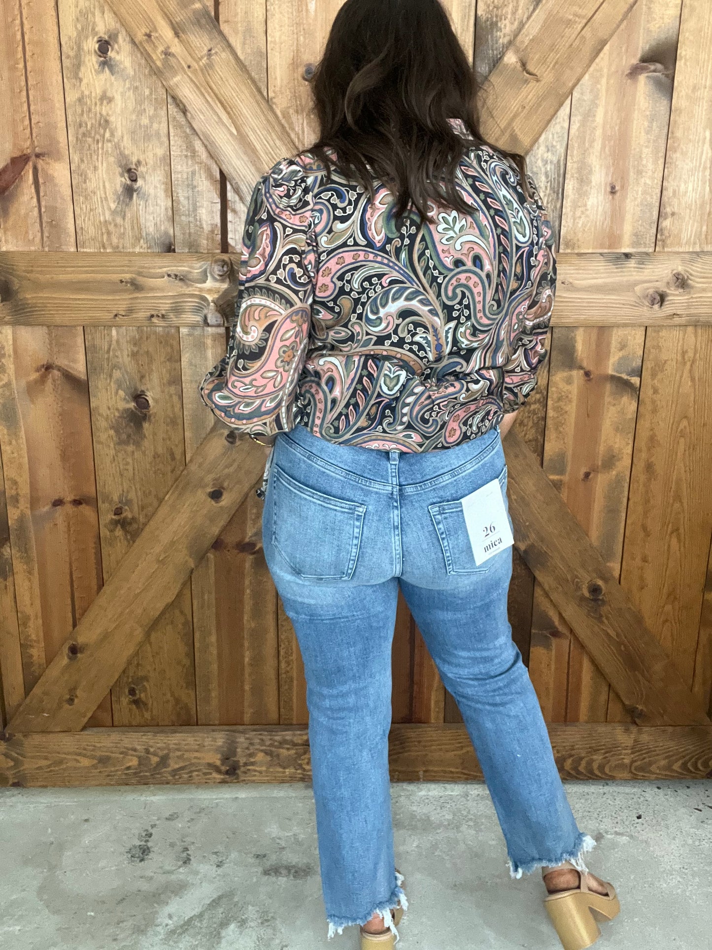 Metallic Blue High Rise Crop Jeans