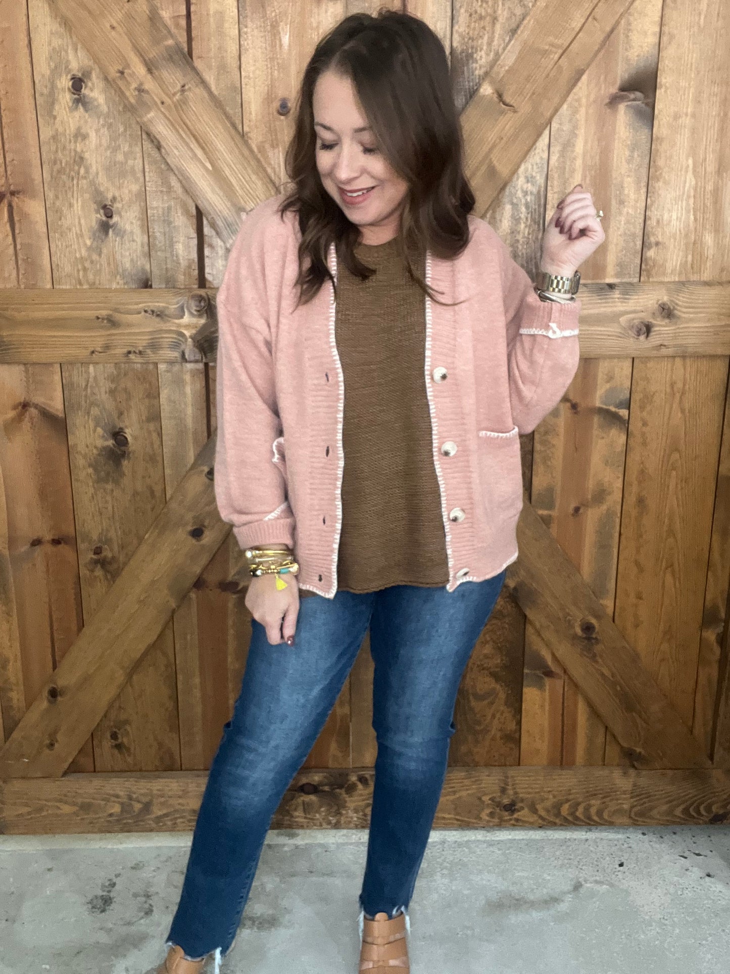 Blanket Stitch Cardi - Salmon