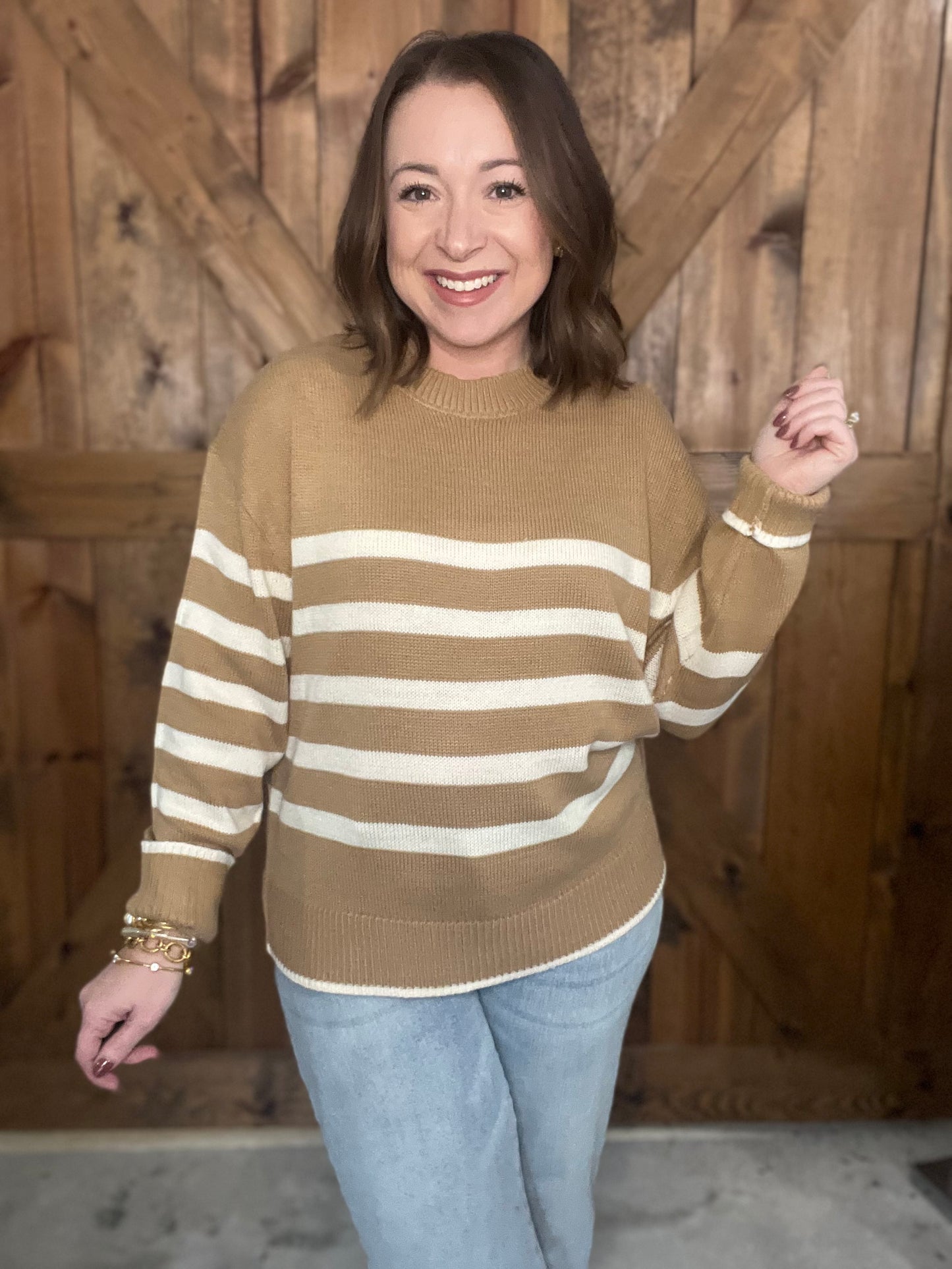 Striped Casual Sweater - Taupe