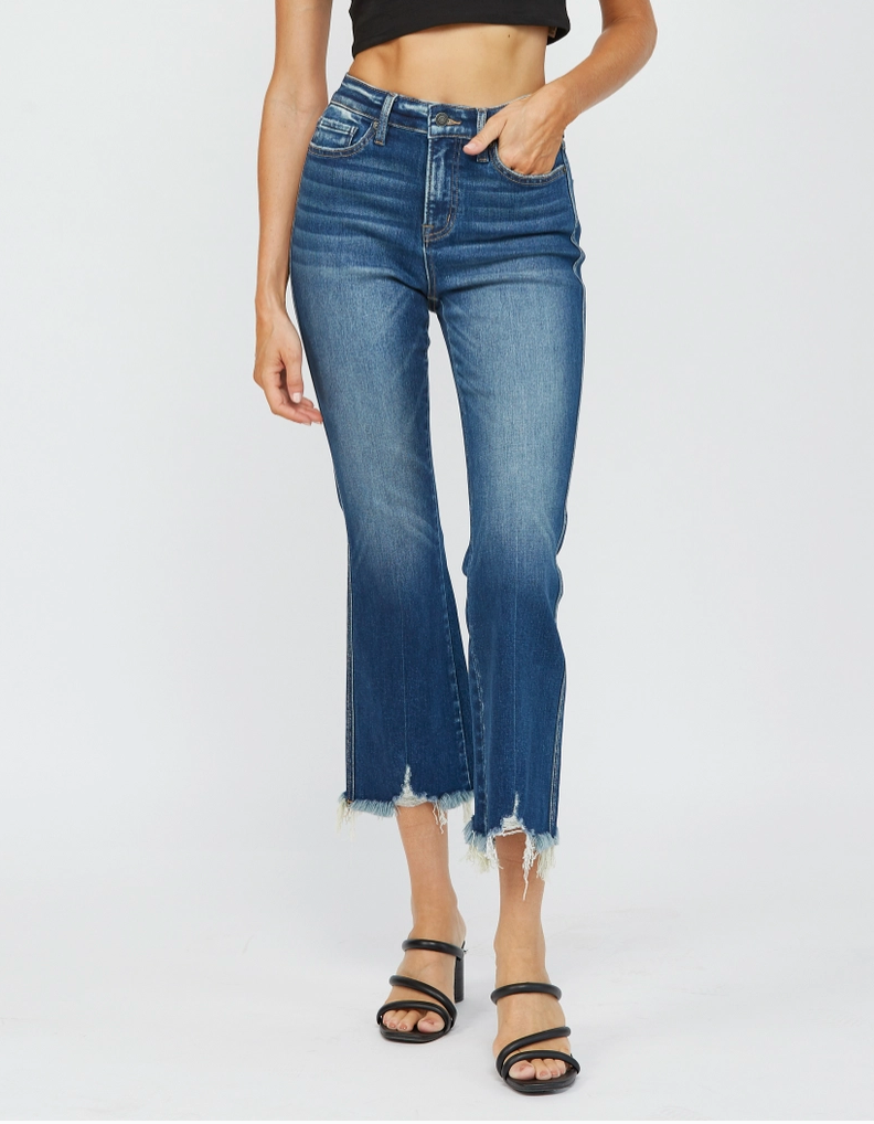 High Rise Crop Flare Raw Hem