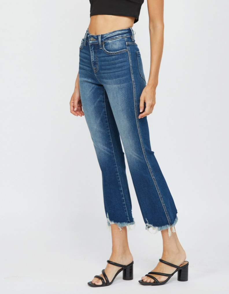 High Rise Crop Flare Raw Hem