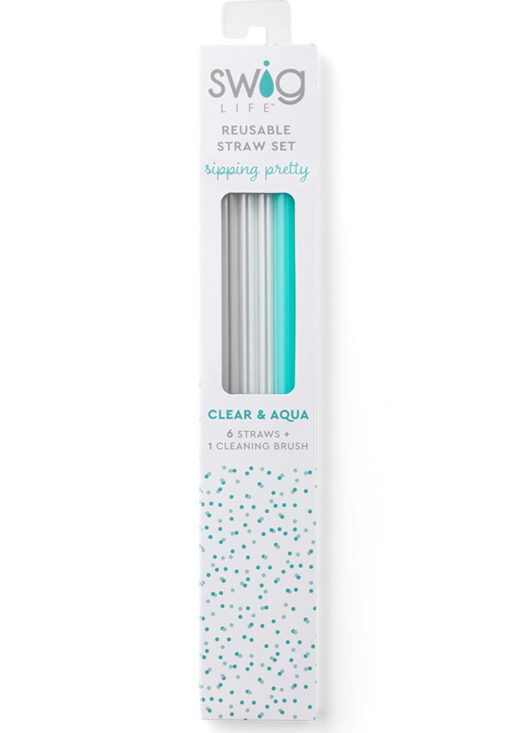 Clear + Aqua Reusable Straw Set