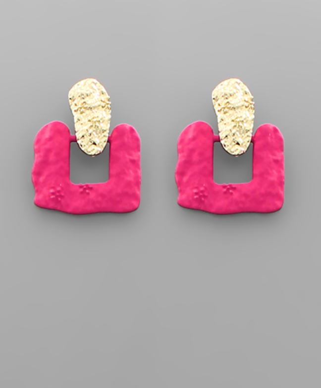 Color Coat Textured Earrings - Fuchsia