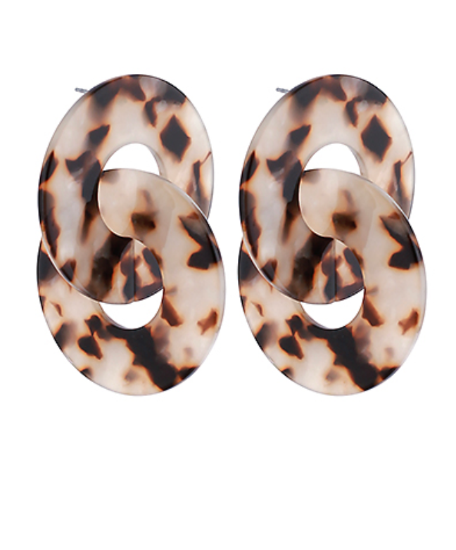 Acrylic Circle Link Earrings - Tortoise