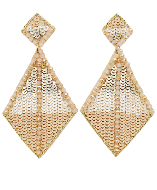 Bead Glass & Sequin Rhombus Earrings