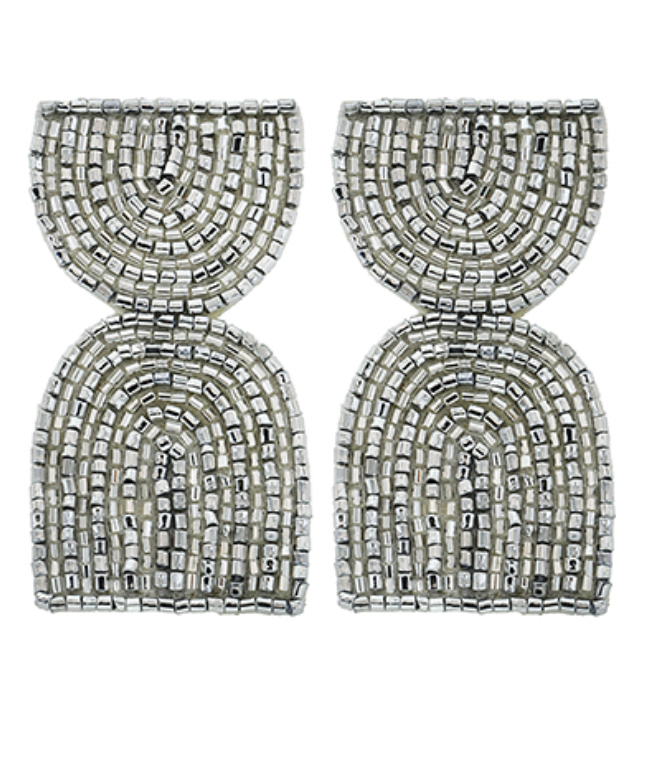 Metallic Arch Seed Bead Earrings - Silver