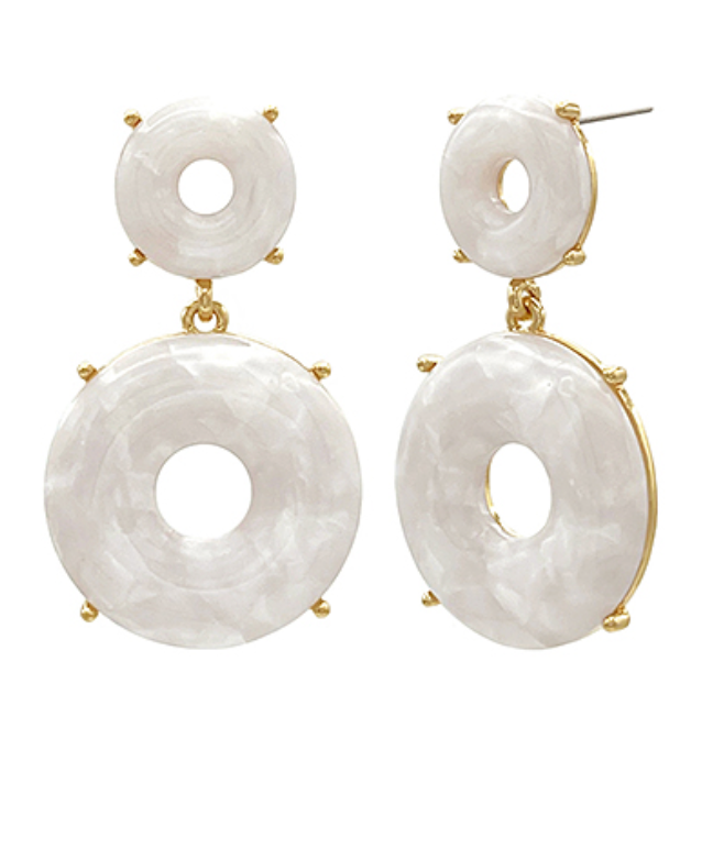 Resin Double Donut Drop Earrings - White