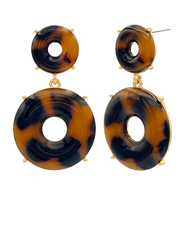 Resin Double Donut Drop Earrings - Tortoise