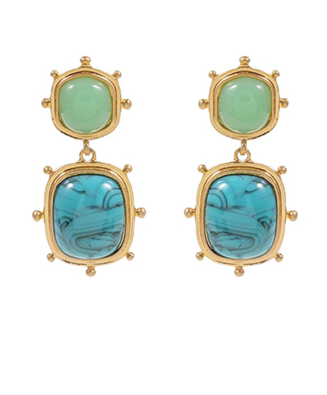 Studded Square Stone Dangle Earrings