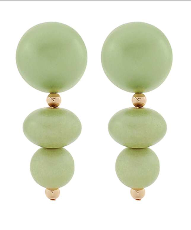 Wood Linear Earrings - Green