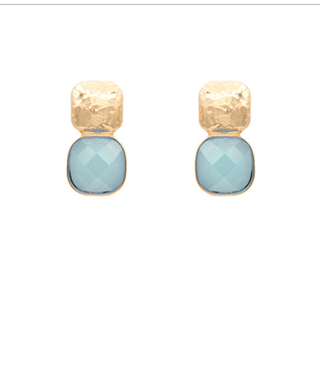 Textured Metal & Cushion Earrings - Blue