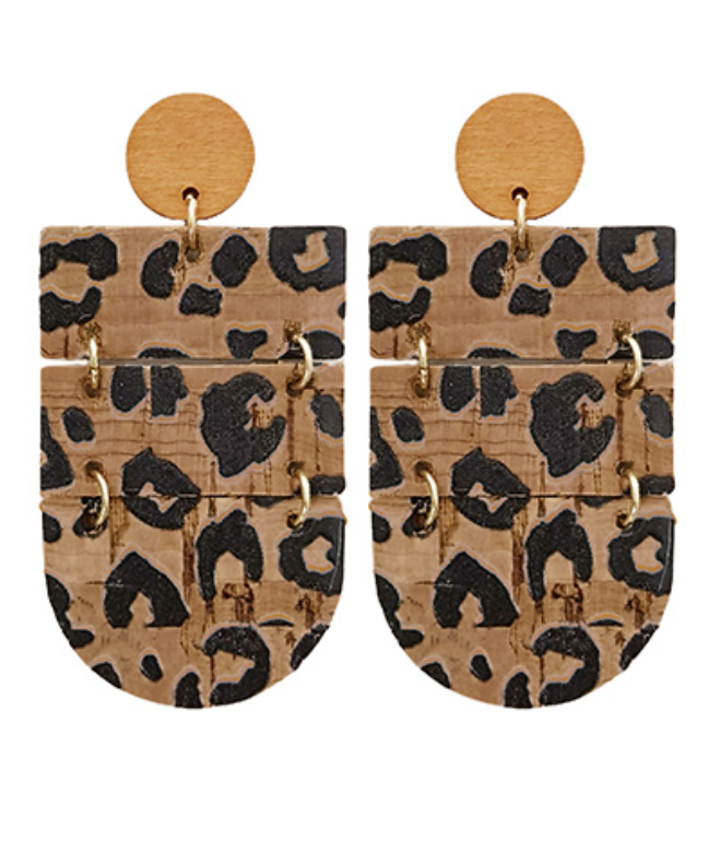 Half Oval Earrings - Leopard