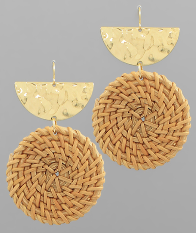 Wedge Shape & Rattan Round Earrings