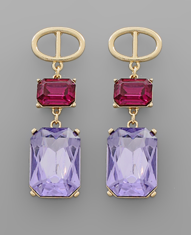 Crystal Dangle Earrings - Purple