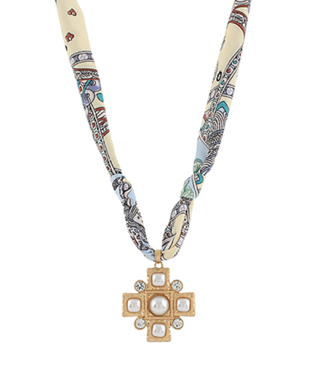 Geometric Cross Pendant Scarf Necklace
