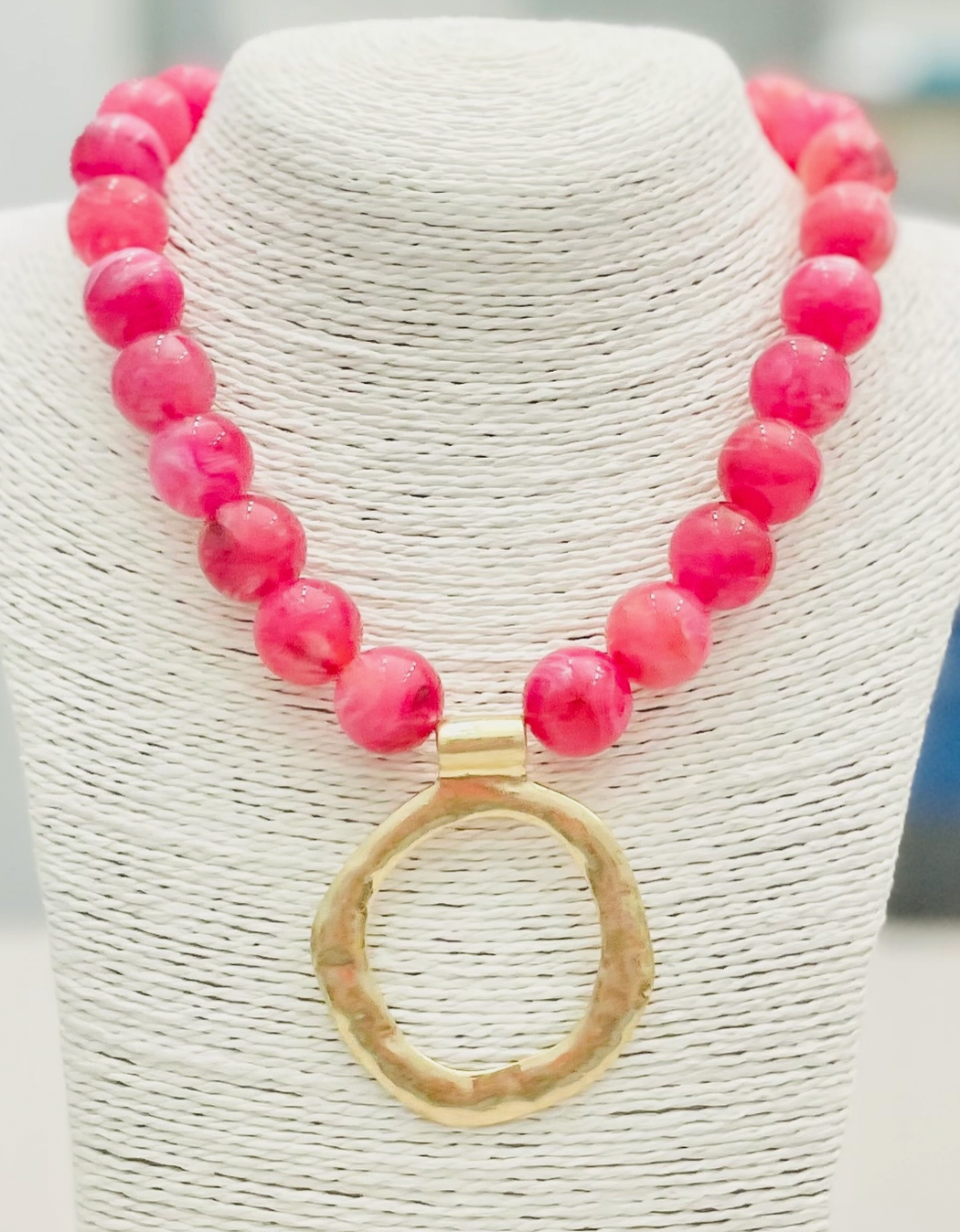 Big Ball Necklace with Pendant - Raspberry