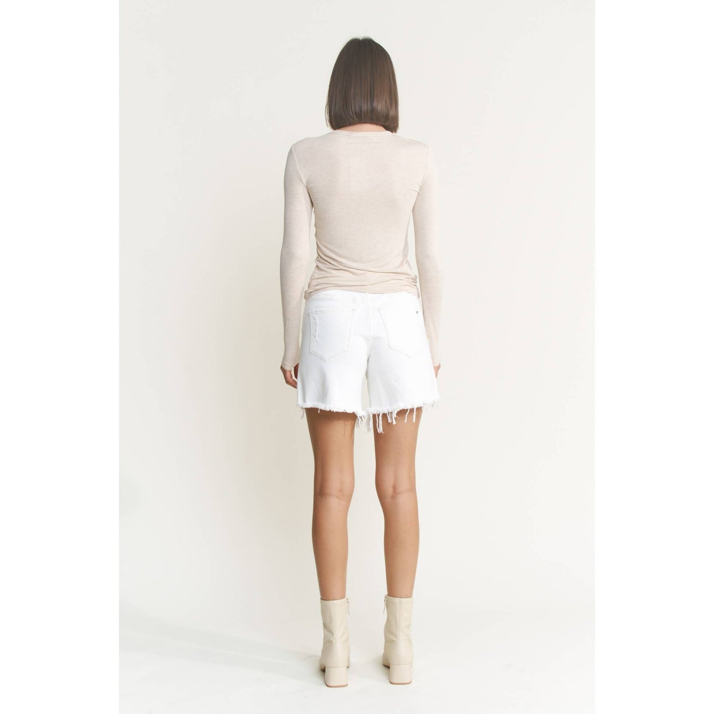 Misty White Distressed Shorts