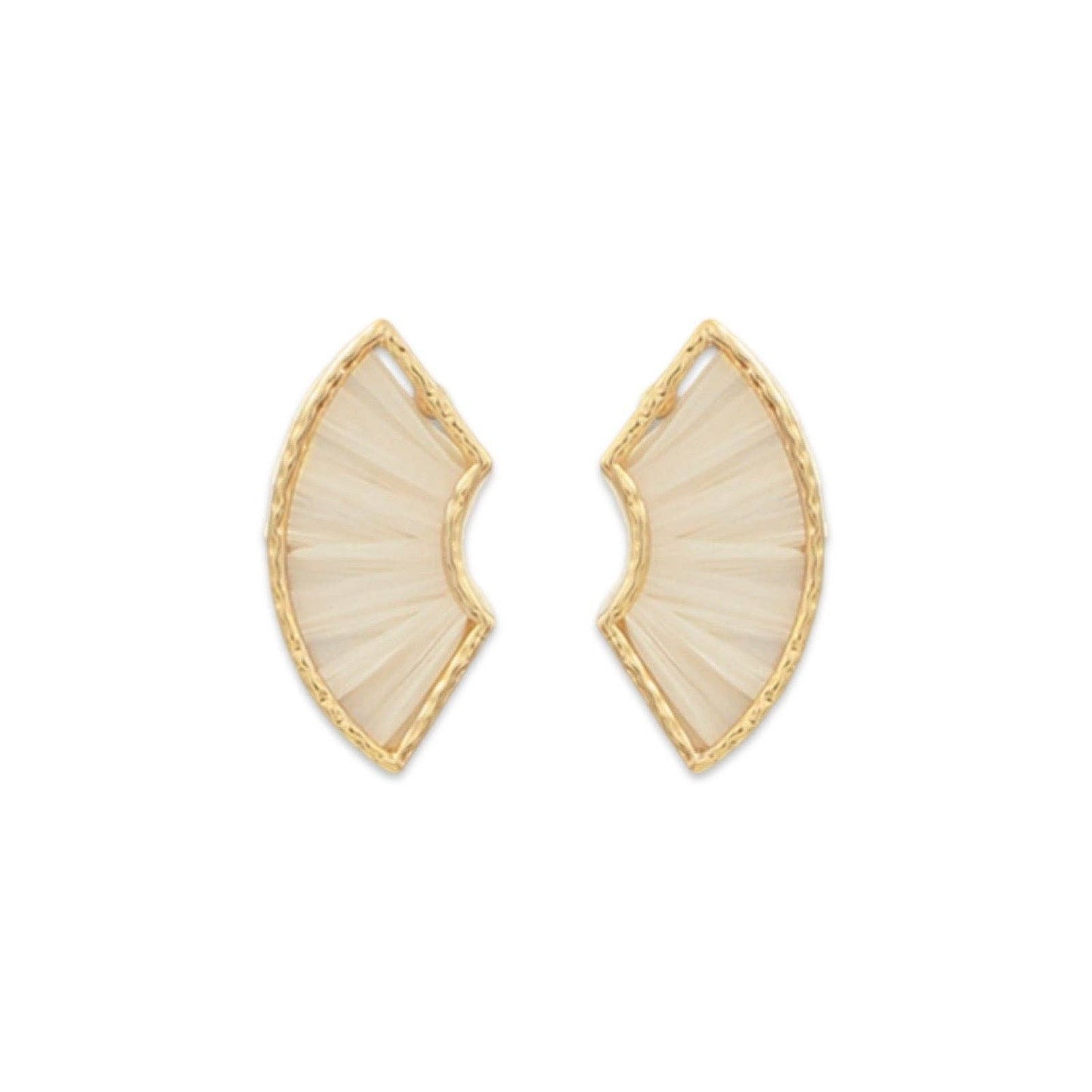Cream Layered Raffia Fan Earring