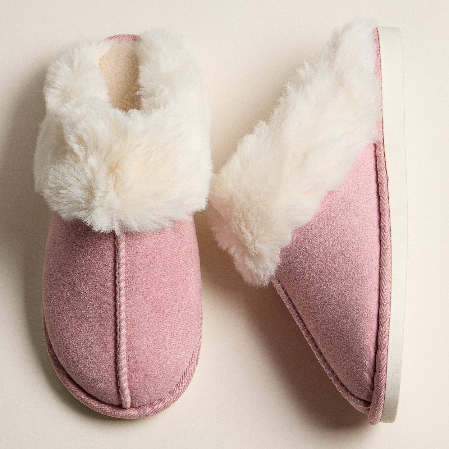 Faux Fur-Trimmed Suede-Effect Cozy Slippers PK / S(38-39)