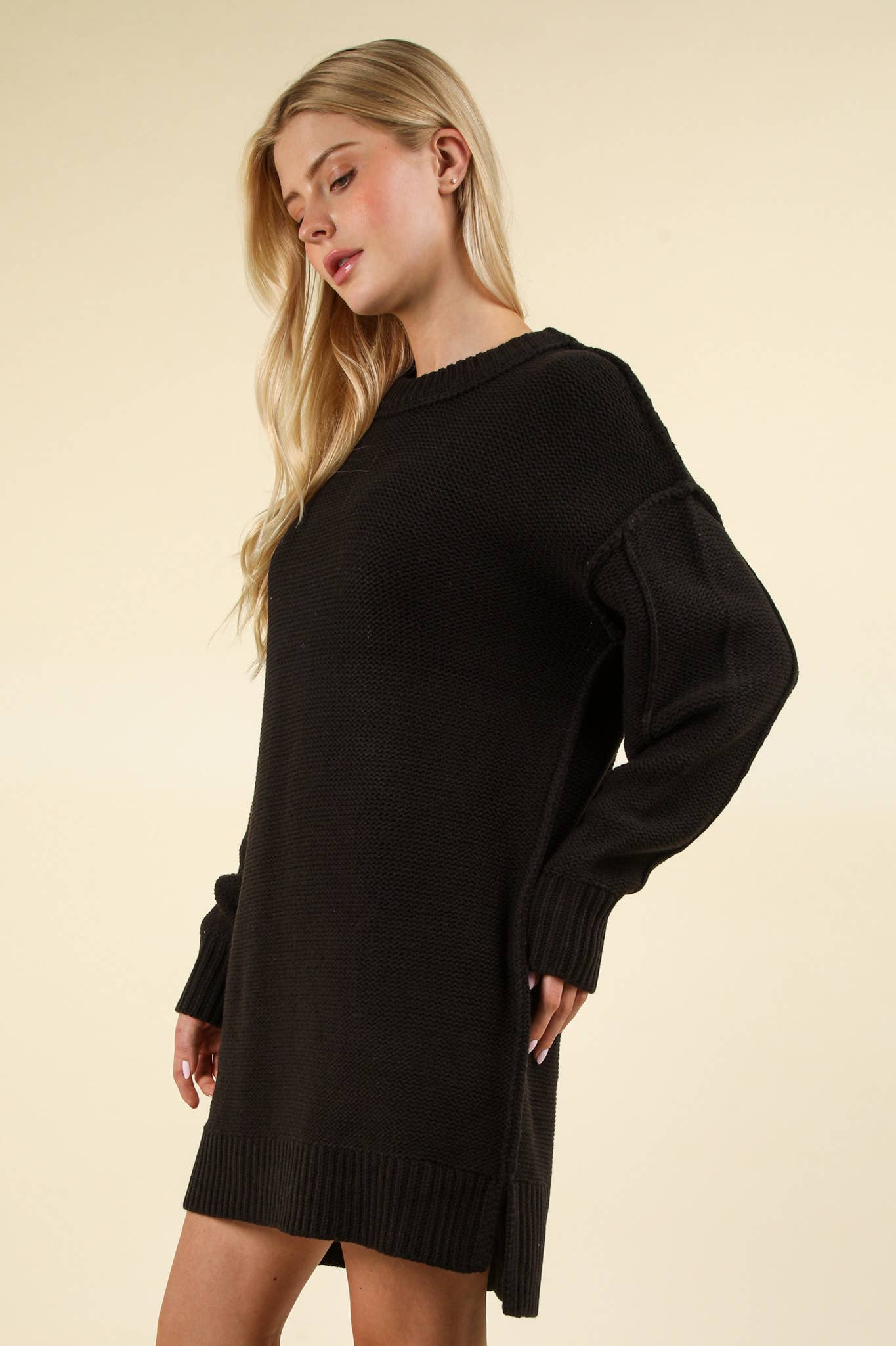 Chunky Sweater Mini Dress - Black