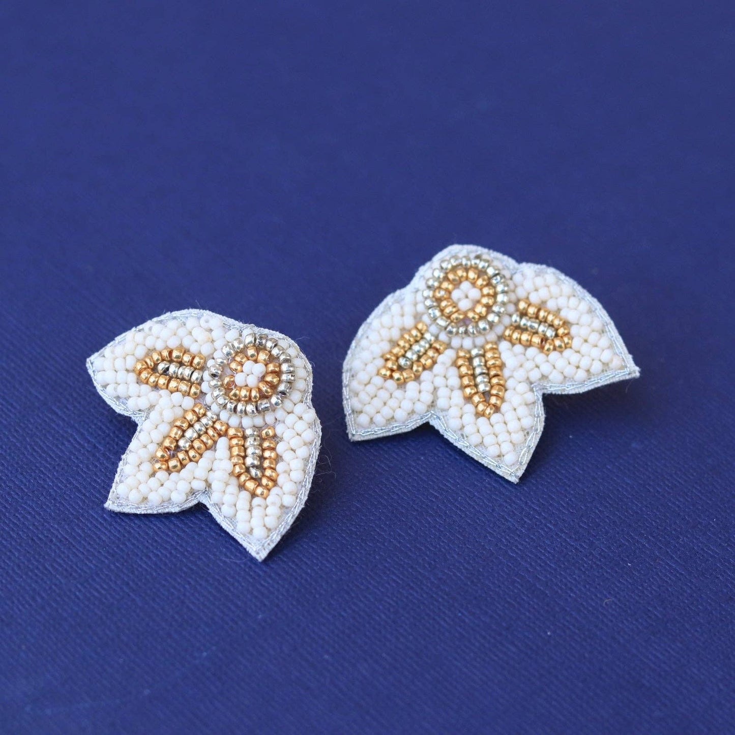 Cream + Gold Beaded Flower Wing Earrings