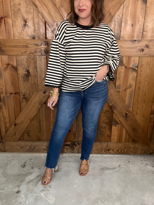 Steel Blue High Rise Straight Step Hem