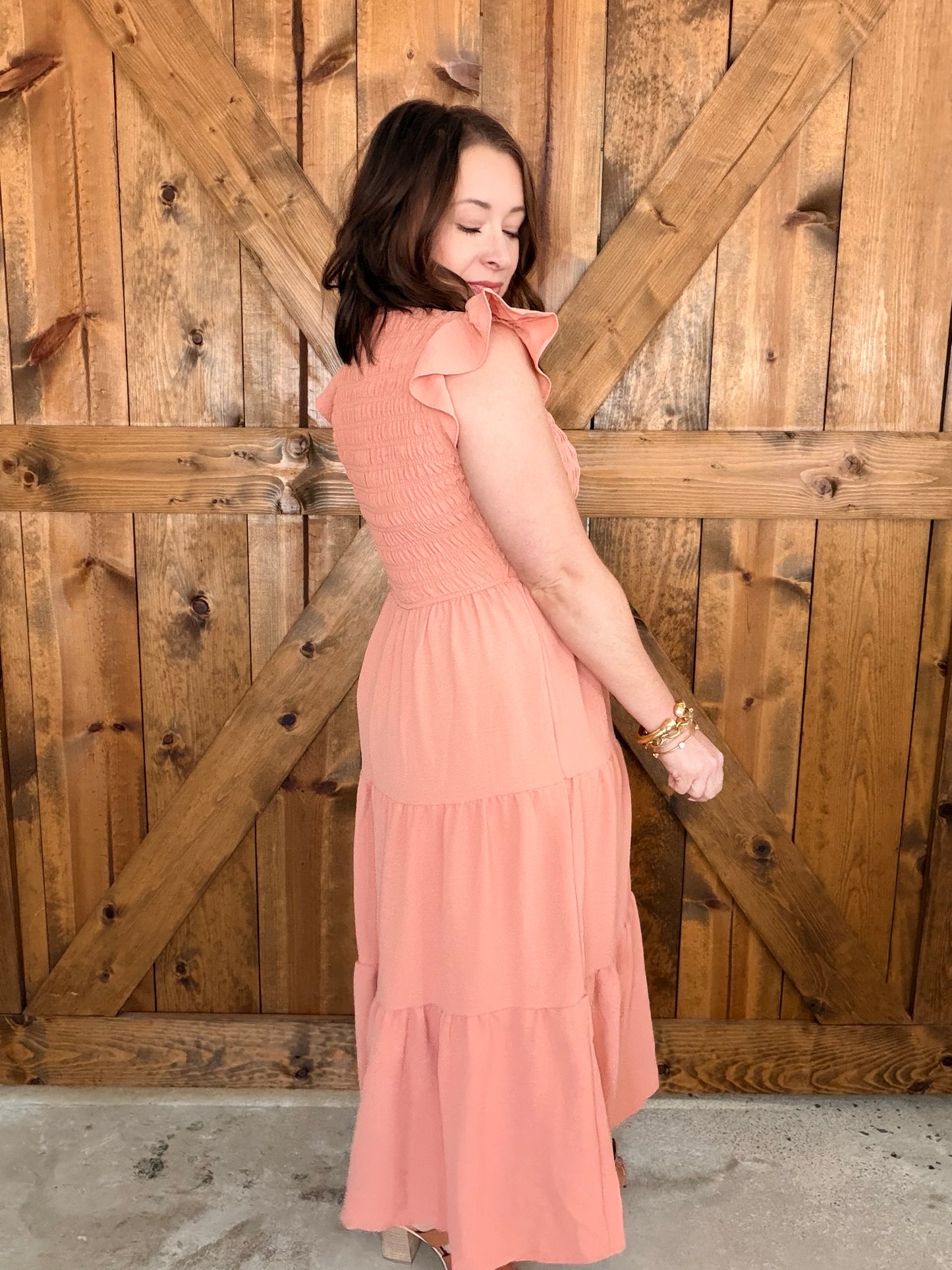 Spring Midi Dress - Peach